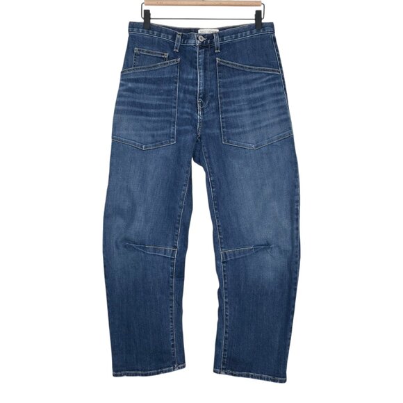 Nili Lotan Shon Tribeca Wash Jean Denim Blue Barrel Leg Size 27 - Picture 2 of 8